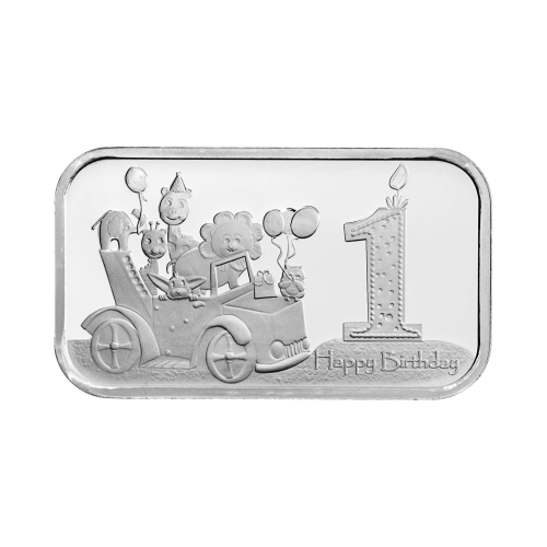 1 oz Baby's First Birthday Animals in Car Silver Bar | Silvertowne Mint