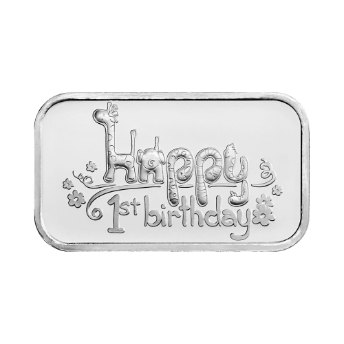 1 oz Happy First Birthday with Animals Silver Bar | Silvertowne Mint