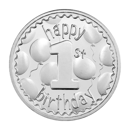 1 oz Happy First Birthday with Balloons Silver Round | Silvertowne Mint