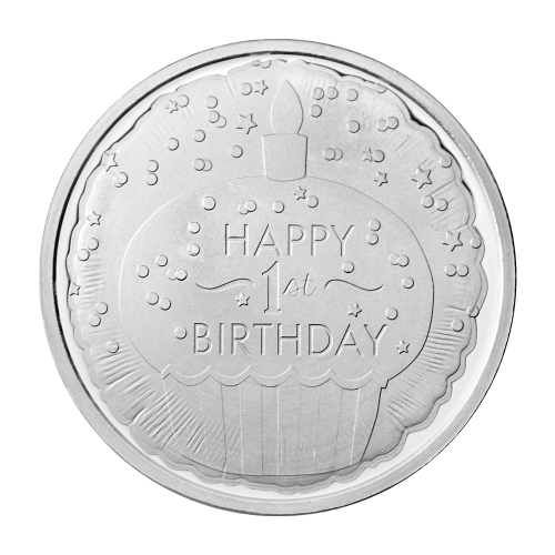 1 oz Happy First Birthday with Cupcake Silver Round | Silvertowne Mint
