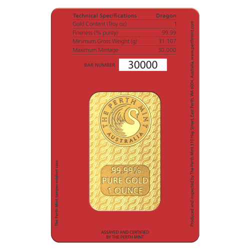 1 oz 2024 Lunar Year of the Dragon Gold Bar | Perth Mint | Silver