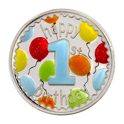 Ronde 1 once d'argent Premier Anniversaire de Bébé avec ballon coloré | Monnaie SilverTowne