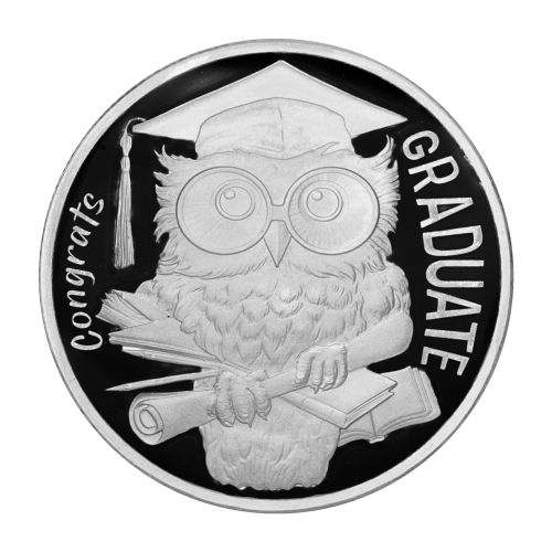 Ronde 1 once d'argent coloré Félicitations aux diplômés avec chouette | Monnaie SilverTowne