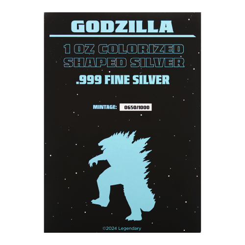 Lingot 1 once d'argent en forme de Godzilla Le Nouvel Empire coloré 2024 | PAMP Suisse