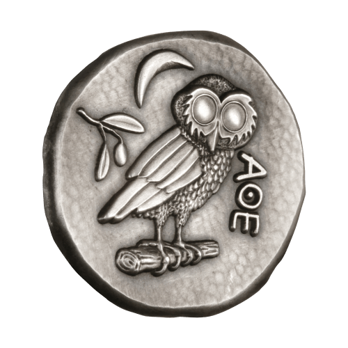 Ronde 1 once d'argent Réplique Chouette d'Athéna avec pochette en cuire | Monnaie Silvertowne
