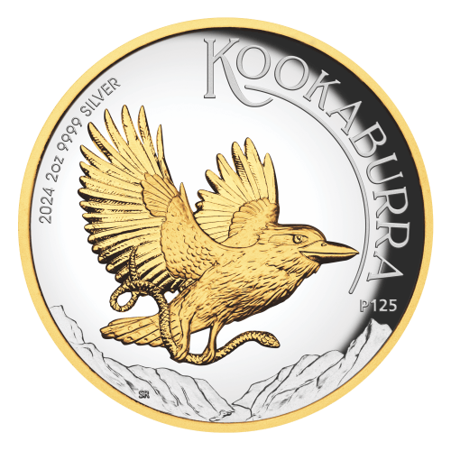 Pièce 2 onces d'argent doré Haut relief Kookaburra australien 2024 | Monnaie de Perth