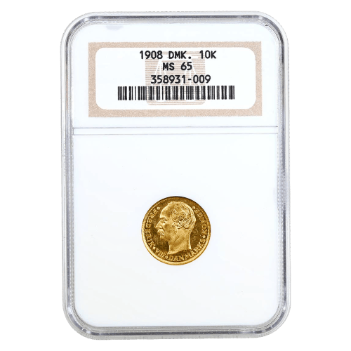 Pièce en or MS-65 NGC 10 Couronnes Danemark 1908