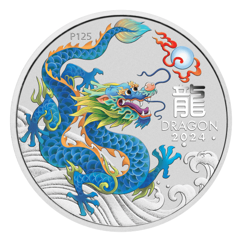 Pièce 1 once d'argent coloré Perth Money Expo Spéciale année lunaire du Dragon bleu 2024 dans une carte | Monnaie de Perth