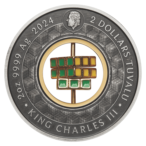 2 oz 2024 50th Anniversary of the Rubik's Cube Colourized Antiqued Silver Coin | Perth Mint