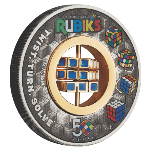 2 oz 2024 50th Anniversary of the Rubik's Cube Colourized Antiqued Silver Coin | Perth Mint