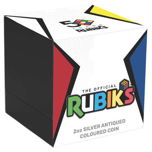 2 oz 2024 50th Anniversary of the Rubik's Cube Colourized Antiqued Silver Coin | Perth Mint