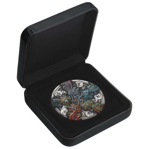 5 oz 2024 Dragon and The Five Elements Colourized Antiqued Silver Coin | Perth Mint