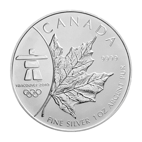 Pièce 1 once d'argent MS-69 Feuille d'érable Olympiques Vancouver Canada 2008 | Monnaie royale canadienne