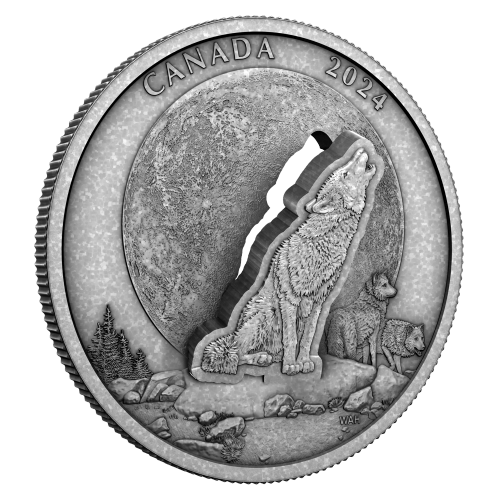 2 oz 2024 The Howling Wolf Lifted Engraving Antiqued Silver Coin