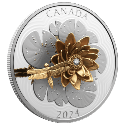 Pièce 5 onces d'argent Libellule voletant autour d'une fleur 2024 | Monnaie royale canadienne