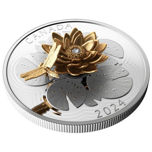 Pièce 5 onces d'argent Libellule voletant autour d'une fleur 2024 | Monnaie royale canadienne