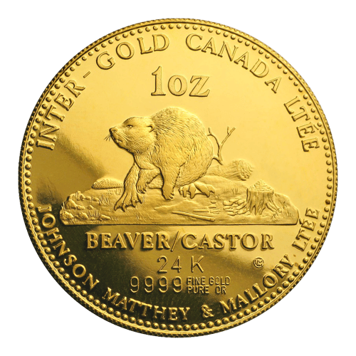 Ronde 1 once d'or Épreuve numismatique Castor LTEE 1977 | Johnson Matthey
