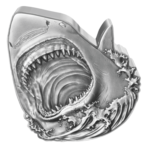 2 oz 2024 Shark Week: Great White Shark Antiqued Silver Coin | Agoro by New Zealand Mint