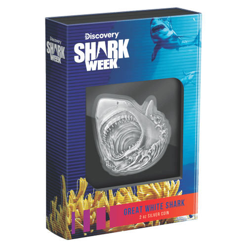 2 oz 2024 Shark Week: Great White Shark Antiqued Silver Coin | Agoro by New Zealand Mint