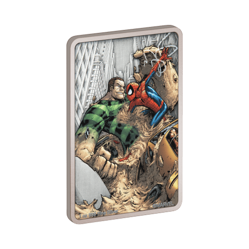 1 oz 2024 Spiderman Villains Series: Sandman Colourized Antiqued Silver Coin | Agoro by New Zealand Mint