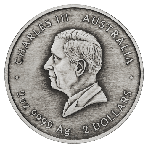 Pièce 2 onces d'argent coloré vieilli Kookaburra Kaa Kaa 2024 | Monnaie de Perth