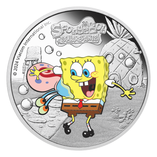 1 oz 2024 25th Anniversary of Spongebob Squarepants: SpongeBob and Gary Colourized Proof Silver Coin | Perth Mint