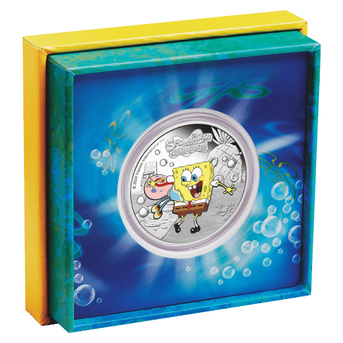 1 oz 2024 25th Anniversary of Spongebob Squarepants: SpongeBob and Gary Colourized Proof Silver Coin | Perth Mint
