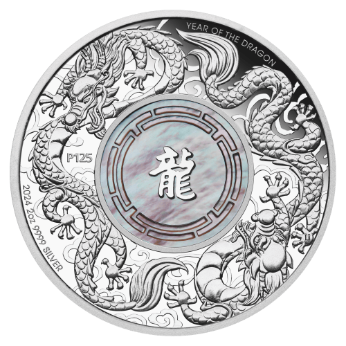 2 oz 2024 Double Dragon with Mother of Pearl Proof Silver Coin