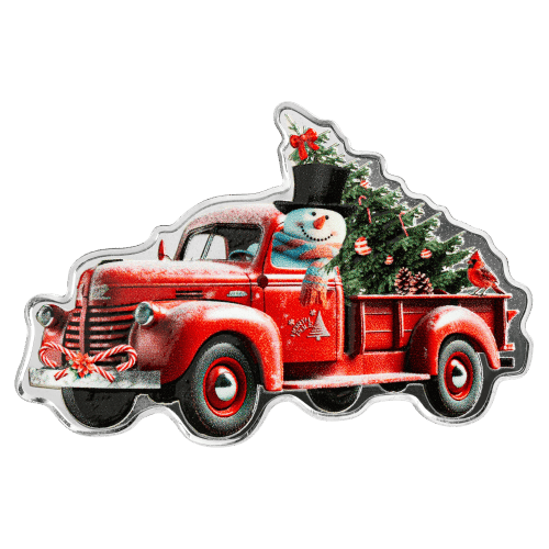 1 oz 2024 Snowman and Red Truck Shaped Silver Coin | PAMP Suisse