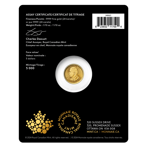 Pièce 1/10 once d'or Précieuse feuille d'érable Marque d'atelier Ours polaire 2025 | Monnaie royale canadienne
