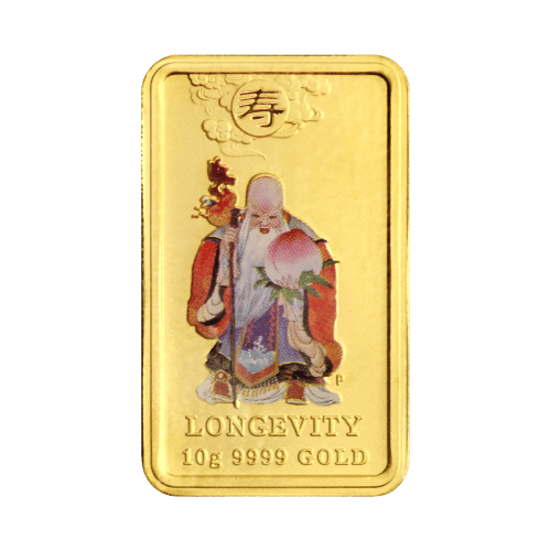 Pièce 10 grammes en or rectangulaire Personnages mythologiques chinois : Longévité 2008 | Monnaie de Perth