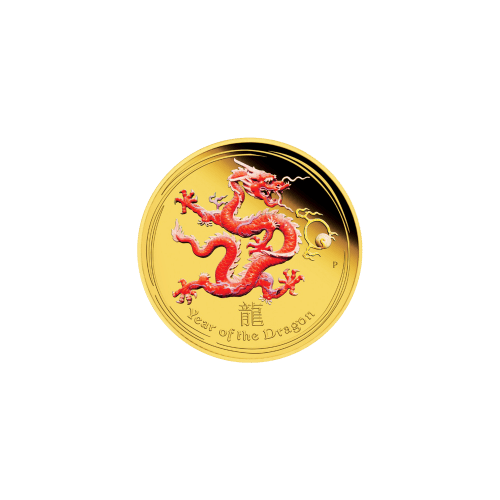 Pièce 1/10 once d'or coloré Épreuve Lunaire Année du Dragon 2012 | Monnaie de Perth
