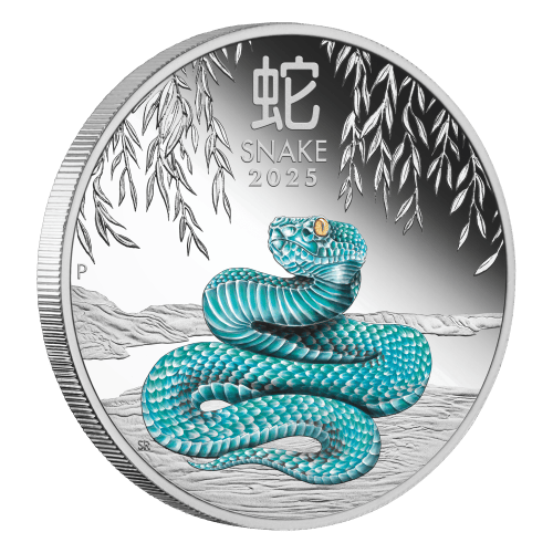 Pièce 1 once d'argent colorisé bleu Épreuve numismatique Année lunaire du Serpent 2025 | Monnaie de Perth