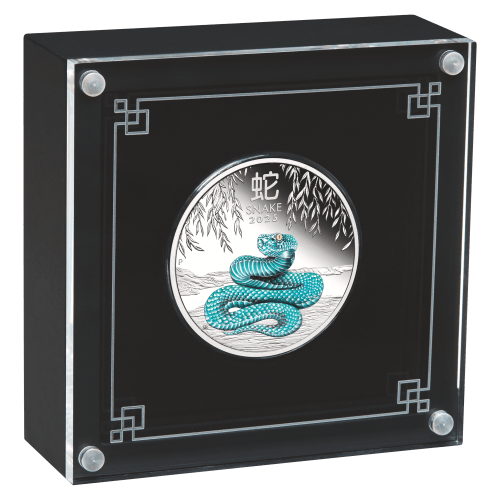 Pièce 1 once d'argent colorisé bleu Épreuve numismatique Année lunaire du Serpent 2025 | Monnaie de Perth