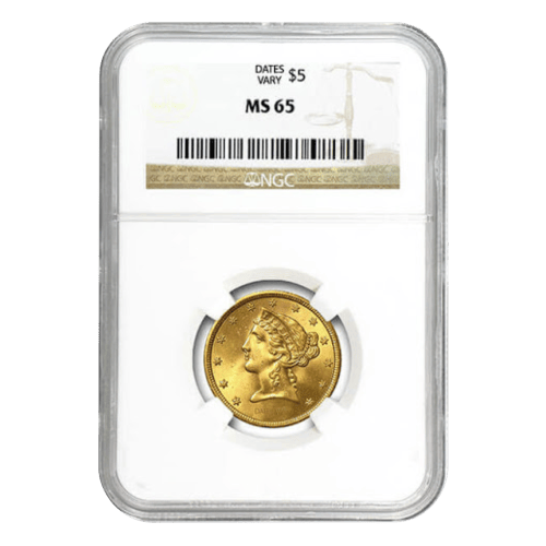 Pièce en or MS-65 Liberté Demi Aigle 5$ Année aléatoire | Monnaie des États-Unis