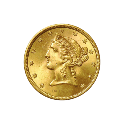 Pièce en or MS-65 Liberté Demi Aigle 5$ Année aléatoire | Monnaie des États-Unis