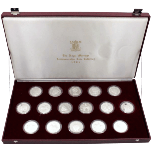 Ensemble de 16 pièces 1 once d'argent sterling Épreuve numismatique Commémoration du mariage royal 1981 | La Monnaie royale