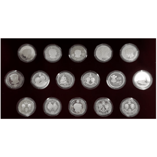 Ensemble de 16 pièces 1 once d'argent sterling Épreuve numismatique Commémoration du mariage royal 1981 | La Monnaie royale