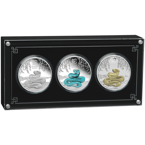 Set of 3 x 1 oz 2025 Lunar Year of the Snake Silver Coins | Perth Mint