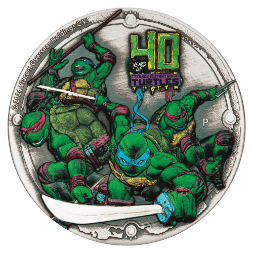 Pièce 2 onces d'argent coloré vieilli 40e anniversaire des Tortues Ninja 2024 | Monnaie de Perth