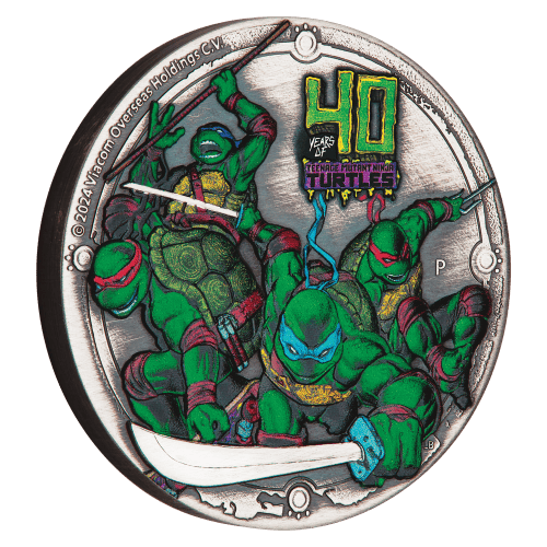 Pièce 2 onces d'argent coloré vieilli 40e anniversaire des Tortues Ninja 2024 | Monnaie de Perth