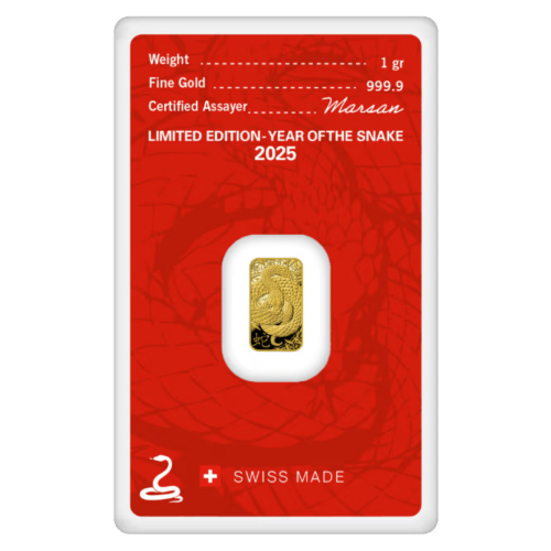 1 gram 2025 Lunar Year of the Snake Gold Bar | Argor-Heraeus