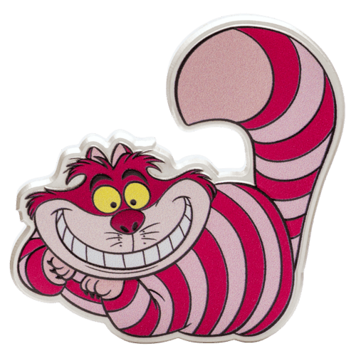 Pièce 2 onces d'argent coloré en forme de Alice au Pays des Merveilles : Le chat de Cheshire 2025 | Agoro par la Monnaie de Nouvelle-Zélande