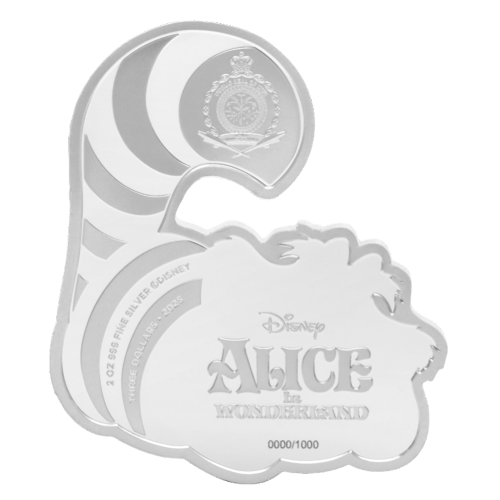 Pièce 2 onces d'argent coloré en forme de Alice au Pays des Merveilles : Le chat de Cheshire 2025 | Agoro par la Monnaie de Nouvelle-Zélande