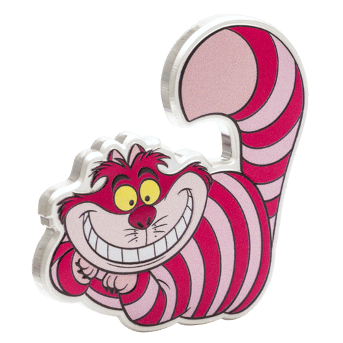 Pièce 2 onces d'argent coloré en forme de Alice au Pays des Merveilles : Le chat de Cheshire 2025 | Agoro par la Monnaie de Nouvelle-Zélande