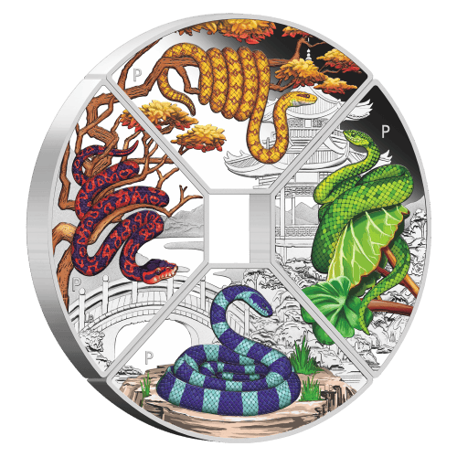 Set of 4 x 1 oz 2025 Lunar Year of the Snake Quadrant Colourized