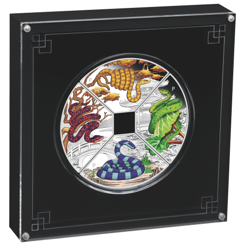 Set of 4 x 1 oz 2025 Lunar Year of the Snake Quadrant Colourized Proof Silver Coins | Perth Mint
