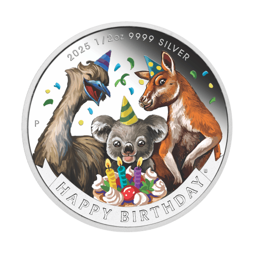 1/2 oz 2025 Happy Birthday Australian Animals Colourized Silver Coin in Card | Perth Mint