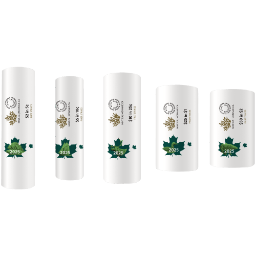 Ensemble de 5 rouleaux de collection de pièces Premières pièces frappées 2025 | Monnaie royale canadienne