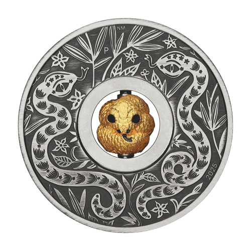 1 oz 2025 Lunar Year of the Snake Rotating Charm Antiqued Silver Coin | Perth Mint
